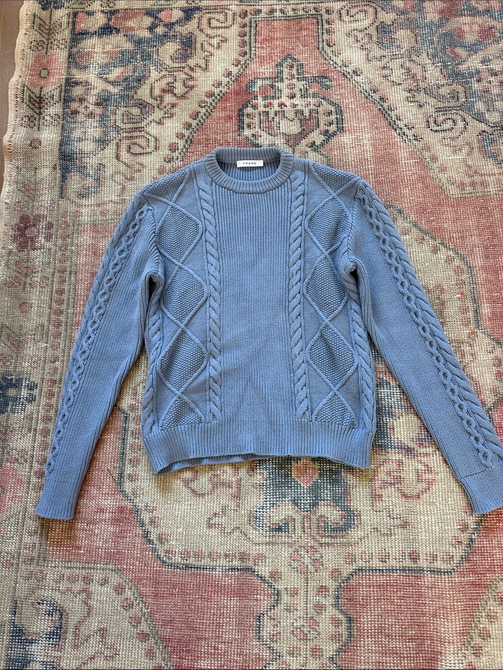 Frame Denim Light Blue Cable-Knit Crewneck Sweater
